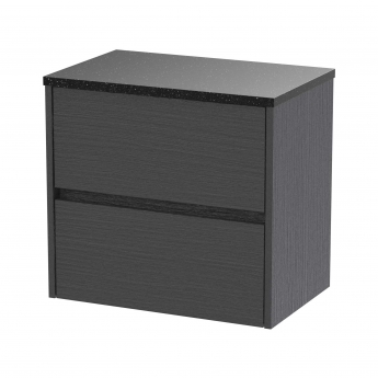 Havana Wall Hung 2-Drawer Vanity Unit with Sparkling Black Worktop 600mm Wide - Graphite Grey