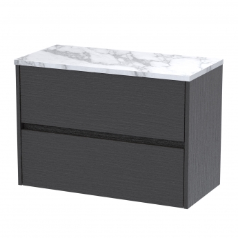 Havana Wall Hung 2-Drawer Vanity Unit with Carrera Marble Worktop 800mm Wide - Graphite Grey Woodgrain | Product Image