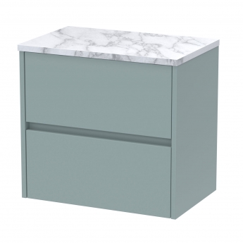 Havana Wall Hung 2-Drawer Vanity Unit with Carrera Marble Worktop 600mm Wide - Coastal Grey | Product Image