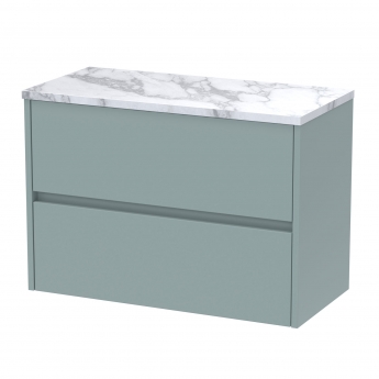 Havana Wall Hung 2-Drawer Vanity Unit with Carrera Marble Worktop 800mm Wide - Coastal Grey | Product Image