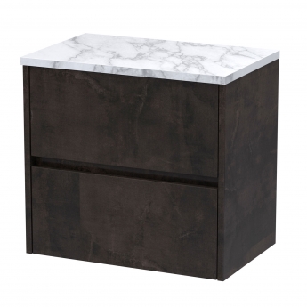 Havana Wall Hung 2-Drawer Vanity Unit with Carrera Marble Worktop 600mm Wide - Metallic Slate | Product Image