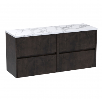 Havana Wall Hung 4-Drawer Vanity Unit with Carrera Marble Worktop 1200mm Wide - Metallic Slate | Product Image