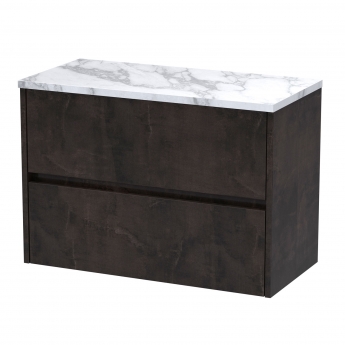 Havana Wall Hung 2-Drawer Vanity Unit with Carrera Marble Worktop 800mm Wide - Metallic Slate | Product Image
