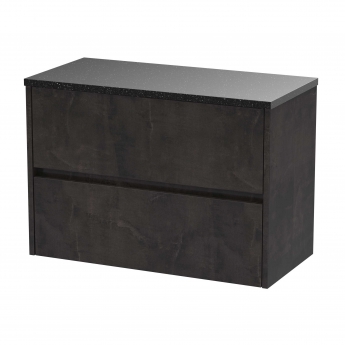 Havana Wall Hung 2-Drawer Vanity Unit with Sparkling Black Worktop 800mm Wide - Metallic Slate