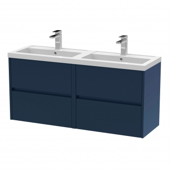 Havana Wall Hung 4-Drawer Vanity Unit with Double Polymarble Basin 1200mm Wide - Midnight Blue | Product Image