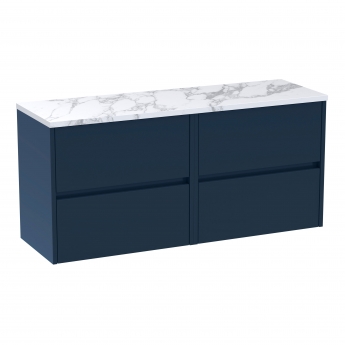 Havana Wall Hung 4-Drawer Vanity Unit with Carrera Marble Worktop 1200mm Wide - Midnight Blue | Product Image