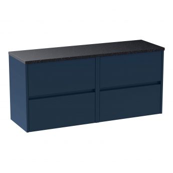 Havana Wall Hung 4-Drawer Vanity Unit with Sparkling Black Worktop 1200mm Wide - Midnight Blue | Product Image