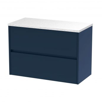 Havana Wall Hung 2-Drawer Vanity Unit with Sparkling White Worktop 800mm Wide - Midnight Blue | Product Image