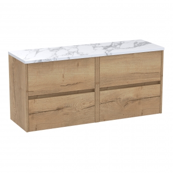 Havana Wall Hung 4-Drawer Vanity Unit with Carrera Marble Worktop 1200mm Wide - Autumn Oak