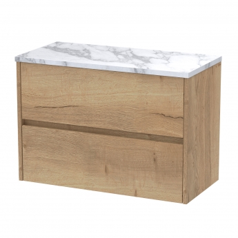 Havana Wall Hung 2-Drawer Vanity Unit with Carrera Marble Worktop 800mm Wide - Autumn Oak | Product Image
