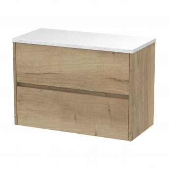 Havana Wall Hung 2-Drawer Vanity Unit with Sparkling White Worktop 800mm Wide - Autumn Oak