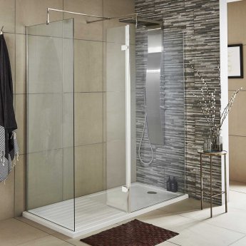 Hudson Reed Hinged Wet Room Return Panel with Support Bar 300mm Wide - 8mm Glass