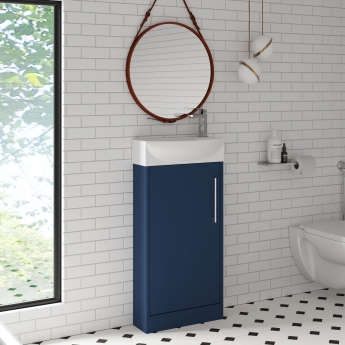 Hudson Reed Juno Compact LH Floor Standing Vanity Unit and Basin 440mm Wide - Electric Blue