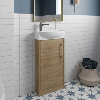 Hudson Reed Juno Compact RH Floor Standing Vanity Unit and Basin 440mm Wide - Autumn Oak