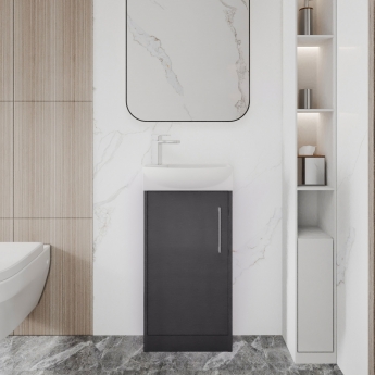 Hudson Reed Juno Compact RH Floor Standing Vanity Unit and Basin 440mm Wide - Graphite Grey