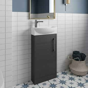 Hudson Reed Juno Compact RH Floor Standing Vanity Unit and Basin 440mm Wide - Graphite Grey