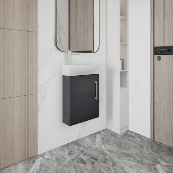 Hudson Reed Juno Compact RH Wall Hung Vanity Unit and Basin 440mm Wide - Graphite Grey