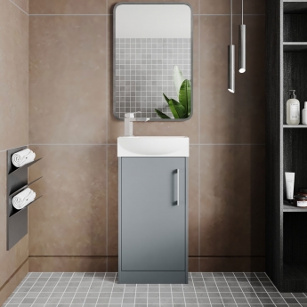 Hudson Reed Juno Compact RH Floor Standing Vanity Unit and Basin 440mm Wide - Coastal Grey