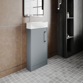 Hudson Reed Juno Compact RH Floor Standing Vanity Unit and Basin 440mm Wide - Coastal Grey