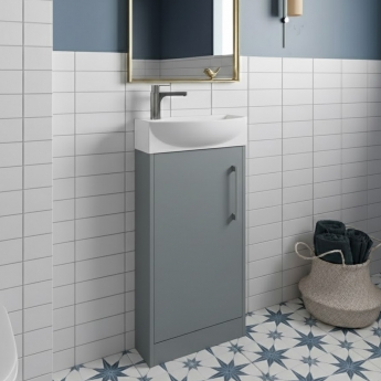 Hudson Reed Juno Compact RH Floor Standing Vanity Unit and Basin 440mm Wide - Coastal Grey