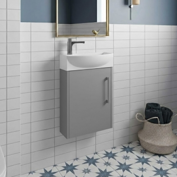 Hudson Reed Juno Compact RH Wall Hung Vanity Unit and Basin 440mm Wide - Coastal Grey