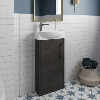 Hudson Reed Juno Compact RH Floor Standing Vanity Unit and Basin 440mm Wide - Metallic Slate