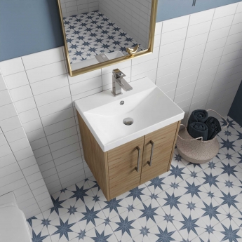 Hudson Reed Juno Wall Hung 2-Door Vanity Unit with Basin 3 500mm Wide - Autumn Oak