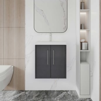Hudson Reed Juno Wall Hung 2-Door Vanity Unit with Basin 2 500mm Wide - Graphite Grey