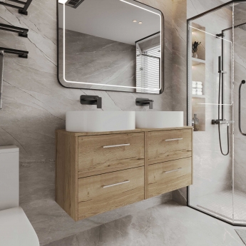 Hudson Reed Juno Wall Hung 4-Drawer Vanity Unit with Worktop 1200mm Wide - Autumn Oak