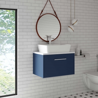 Hudson Reed Juno Wall Hung 1-Drawer Vanity Unit with Worktop 600mm Wide - Electric Blue