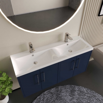 Hudson Reed Juno Wall Hung 4-Door Vanity Unit with Double Ceramic Basin 1200mm Wide - Coastal Grey