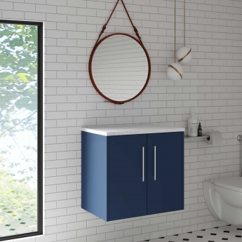 Hudson Reed Juno Wall Hung 2-Door Vanity Unit with Sparkling White Worktop 600mm Wide - Electric Blue