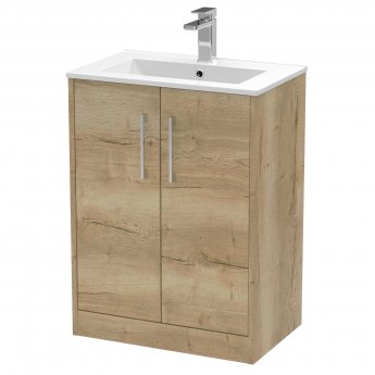 Hudson Reed Juno Floor Standing 2-Door Vanity Unit with Basin 3 600mm Wide - Autumn Oak