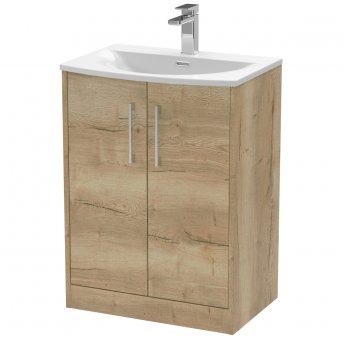 Hudson Reed Juno Floor Standing 2-Door Vanity Unit with Basin 4 600mm Wide - Autumn Oak