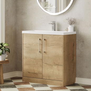 Hudson Reed Juno Floor Standing 2-Door Vanity Unit with Basin 1 800mm Wide - Autumn Oak | Product Image