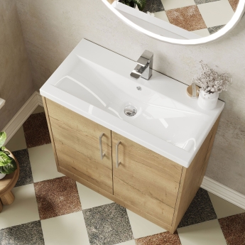 Hudson Reed Juno Floor Standing 2-Door Vanity Unit with Basin 1 800mm Wide - Autumn Oak | Product Image