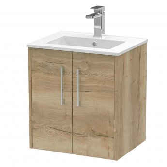 Hudson Reed Juno Wall Hung 2-Door Vanity Unit with Basin 2 500mm Wide - Autumn Oak
