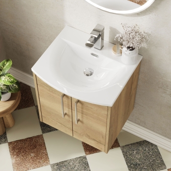 Hudson Reed Juno Wall Hung 2-Door Vanity Unit with Basin 4 500mm Wide - Autumn Oak | Product Image