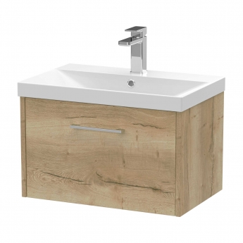 Hudson Reed Juno Wall Hung 1-Drawer Vanity Unit with Basin 3 600mm Wide - Autumn Oak