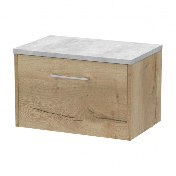 Hudson Reed Juno Wall Hung 1-Drawer Vanity Unit with Bellato Grey Worktop 600mm Wide - Autumn Oak