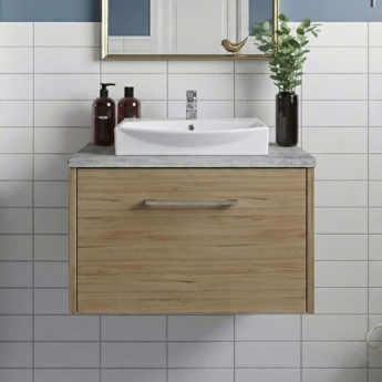 Hudson Reed Juno Wall Hung 1-Drawer Vanity Unit with Bellato Grey Worktop 600mm Wide - Autumn Oak