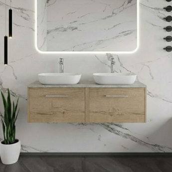 Hudson Reed Juno Wall Hung 2-Drawer Vanity Unit with Bellato Grey Worktop 1200mm Wide - Autumn Oak | Product Image