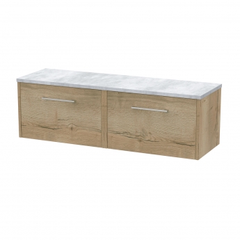 Hudson Reed Juno Wall Hung 2-Drawer Vanity Unit with Bellato Grey Worktop 1200mm Wide - Autumn Oak | Product Image