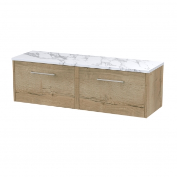 Hudson Reed Juno Wall Hung 2-Drawer Vanity Unit with Carrera Marble Worktop 1200mm Wide - Autumn Oak | Product Image