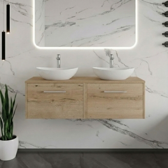 Hudson Reed Juno Wall Hung 2-Drawer Vanity Unit with Worktop 1200mm Wide - Autumn Oak