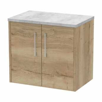 Hudson Reed Juno Wall Hung 2-Door Vanity Unit with Bellato Grey Worktop 600mm Wide - Autumn Oak