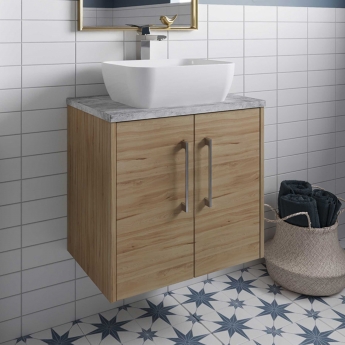Hudson Reed Juno Wall Hung 2-Door Vanity Unit with Bellato Grey Worktop 600mm Wide - Autumn Oak