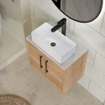 Hudson Reed Juno Wall Hung 2-Door Vanity Unit with Bellato Grey Worktop 600mm Wide - Autumn Oak | Product Image