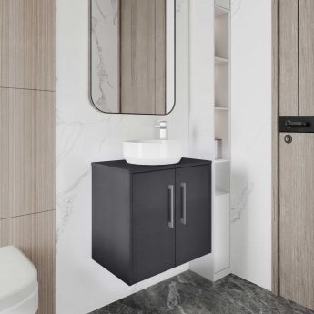 Hudson Reed Juno Wall Hung 2-Door Vanity Unit with Bellato Grey Worktop 600mm Wide - Autumn Oak
