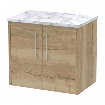 Hudson Reed Juno Wall Hung 2-Door Vanity Unit with Carrera Marble Worktop 600mm Wide - Autumn Oak | Product Image